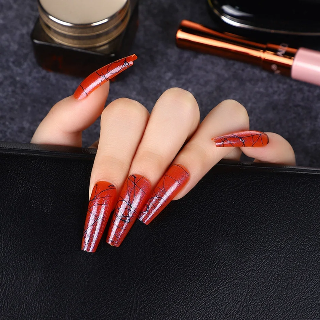 24Pcs Long Colorful Detachable Coffin False Nails Artificial Ballerina Fake Nails Press On Nail Tips Decor Acrylic Fingernail-Nail Inspo