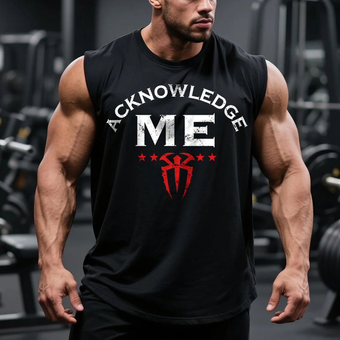 Oversized Loose Sleeveless T-shirt Wrestling Fighting Acknowledge Me Print Top / TECHWEAR CLUB / Techwear