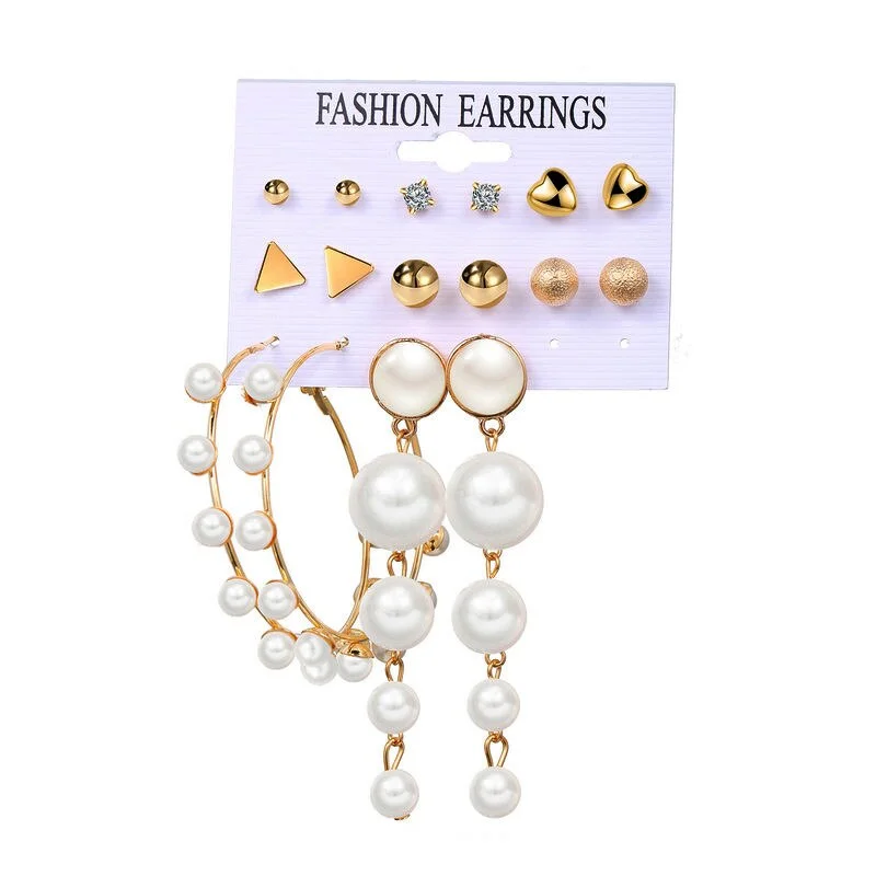 UsmallLifes King   8pair  Pearl round Earrings in Europe and America Creative retro simple earrings set ELCNEPAL