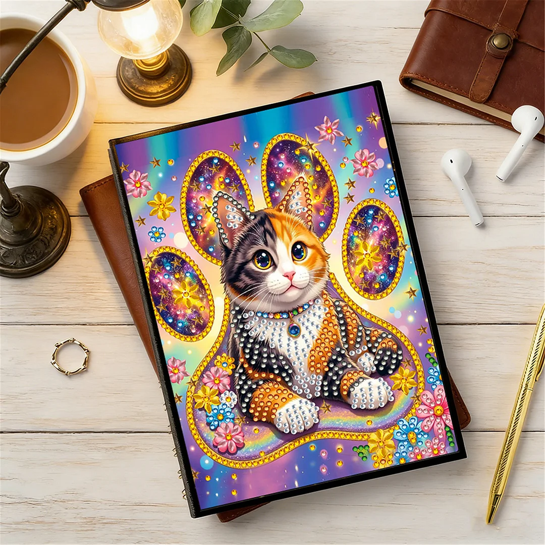 DIY Flower Diamond Painting Journals Notebooks 50 Pages A5 No Lines Special Shaped Diamond Art Kits for Beginners Craft Lovers and Artists (Cat)