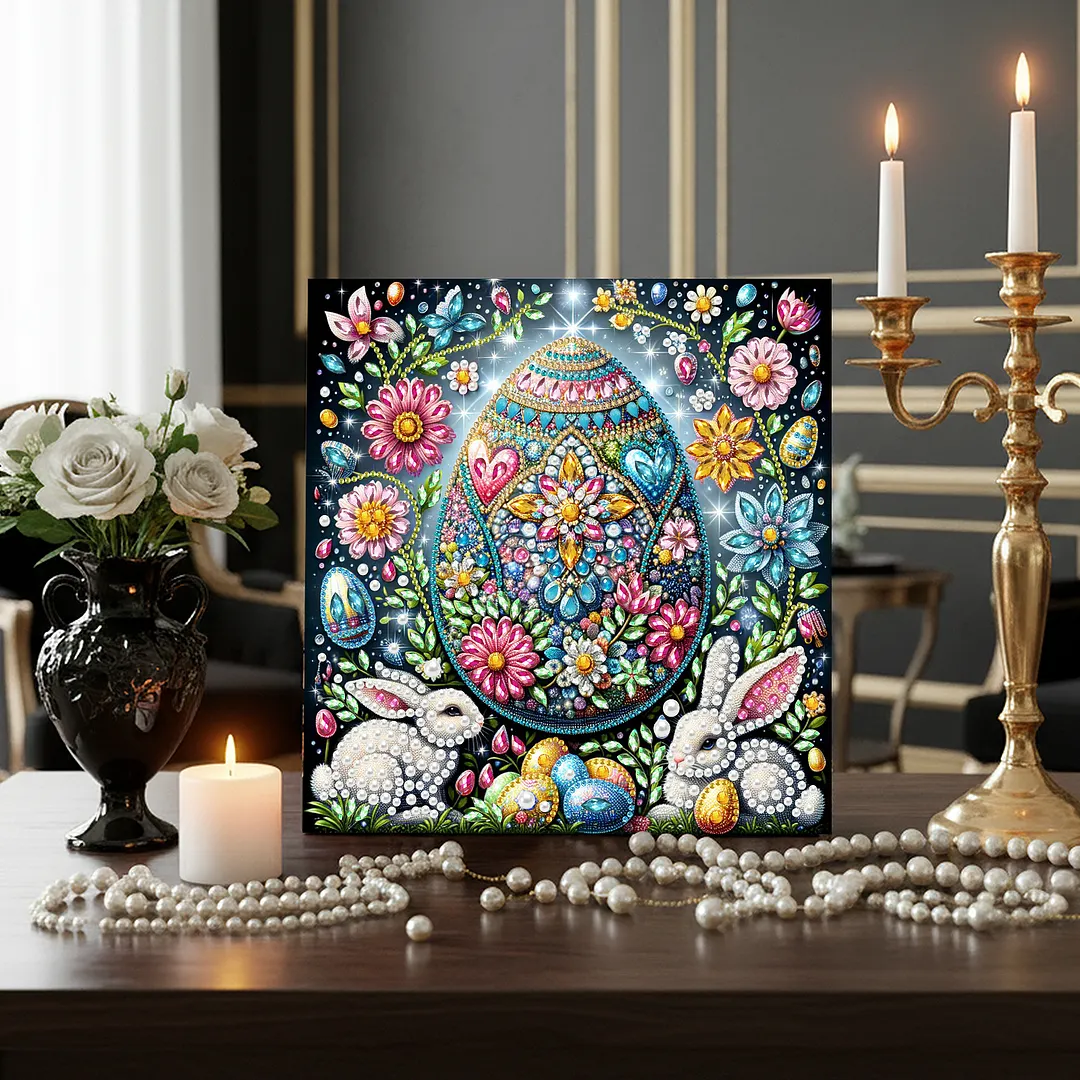 Easter Egg DIY Art Craft Pearl Diamond Painting with Frame 9.84x9.84in Diamond Art Pearl Painting Kit for Adults Beginners Gift Idea Home Wall Decor
