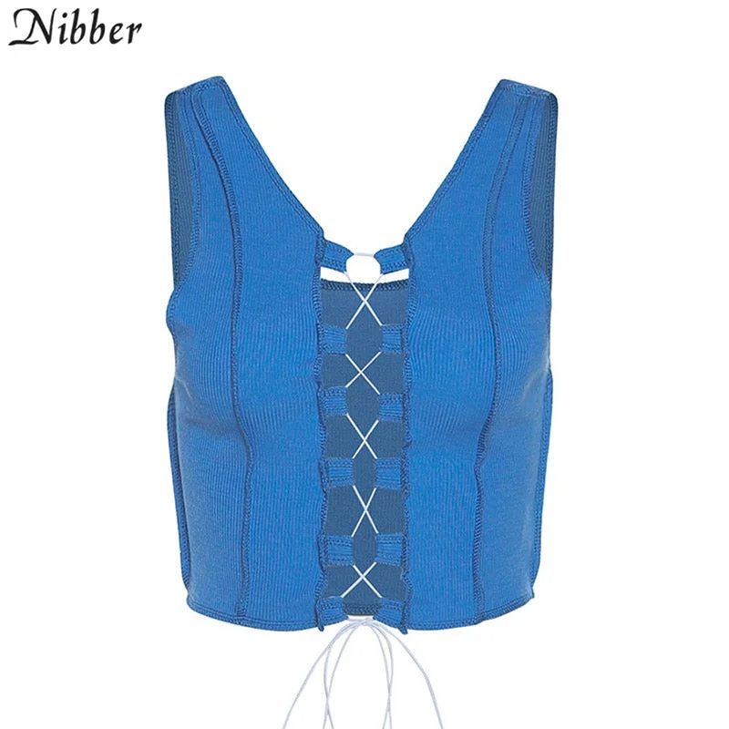 Nibber sexy hollow out camisole women Ribbed knitting crop tops summer fashion club party wear tank tops bandage vest female tee