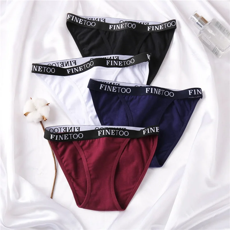 FINETOO 3Pcs/set Cotton Briefs Women Low-rise Panties M-XL Ladies Underwear Sexy Letter Belt Underpants Comfortable Lingerie New