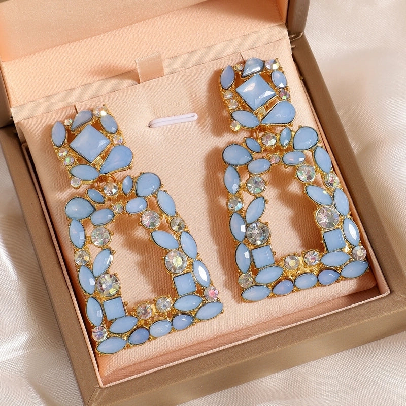 1 Pair Exaggerated Commute Shiny Rectangle Hollow Out Inlay Alloy Acrylic Rhinestones 18K Gold Plated Drop Earrings