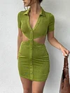 Solid Color Empire Short Sleeves Mini Dress
