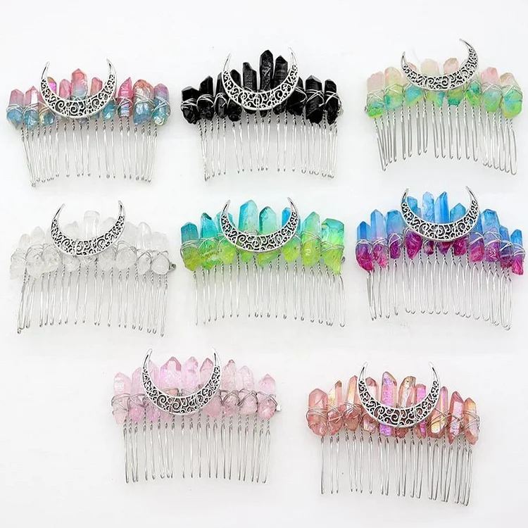 Aura Crystal Witch Moon Crown Silver Wire Hair Accessories Comb
