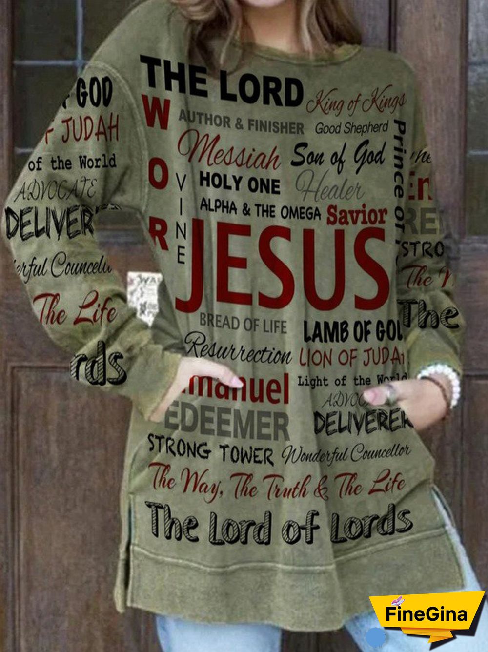 Vintage Letters Printed Crew Neck Long Sleeve Pockets Plus Size Casual Sweatshirts