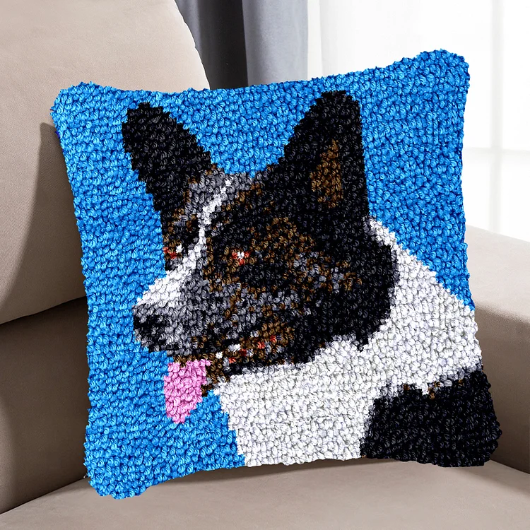 Border Collie Dog Pillowcase Latch Hook Kit for Beginner Ventyled