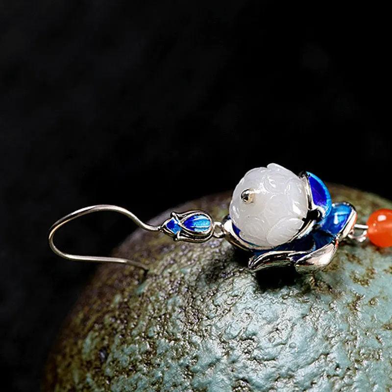 White Jade Blessing 925 Sterling Silver Bracelet Necklace Earrings Ring