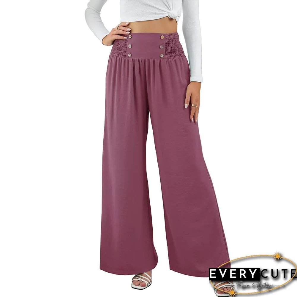 Purple Button Detail High Waist Wide Leg Pants