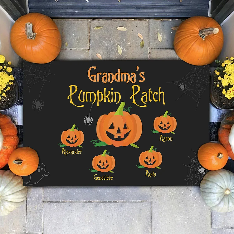 Personalized Halloween Doormat Custom 5 Names Pumpkin Doormat Home Decor - Grandma's Pumpkin Patch