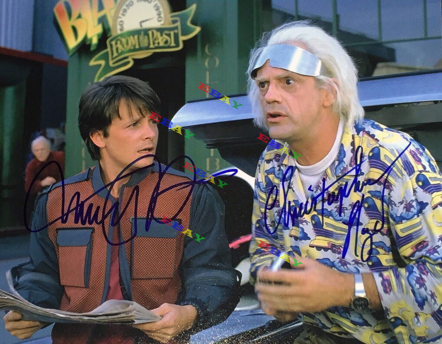 Michael J Fox & Christopher Lloyd Back to the Future Signed Photo Poster painting REPRINT