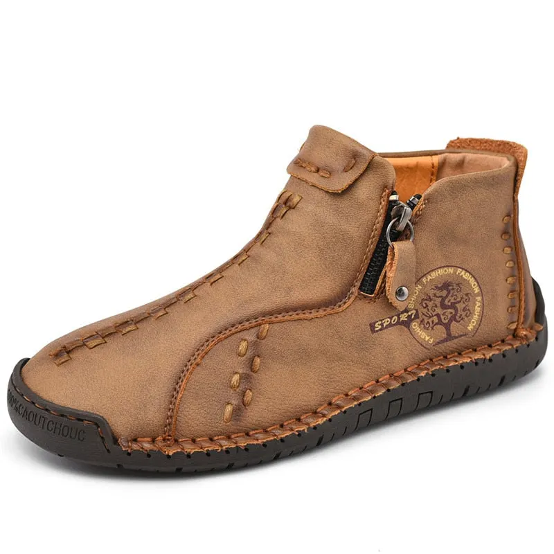 Vintage Men Boots Leather Fashion Western Ankle Boots Men High Top Autumn Winter Casual Shoes Sneakers Cowboy Botas Waterproof