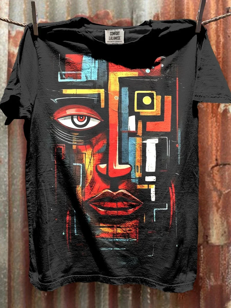 Eagerlys  Abstrct Face Art Print T-shirt Eagerlys