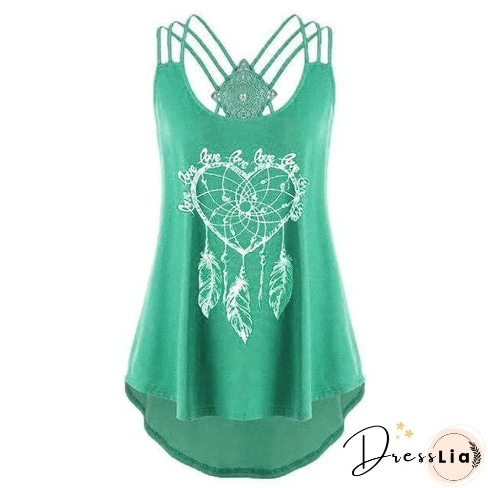 Puimentiua  Women Vest Printed Sleeveless Tops Fashion Female Summer Casual Simple O Neck Loose Sling Tank Streetwear Camis