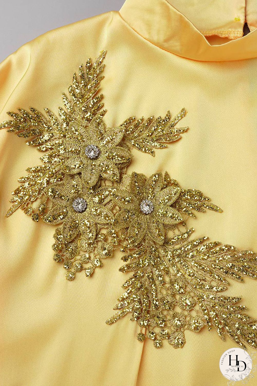 Yellow Casual Daily Solid Appliques Beading O Neck Long Dress Dresses