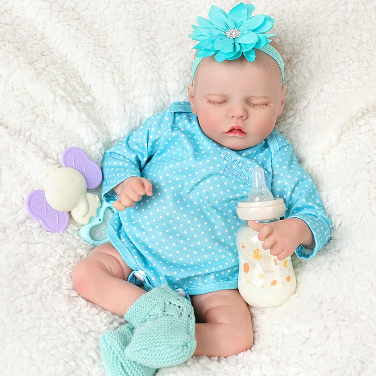Babeside Twinnie Realistic 17" Newborn Truly Reborn Baby Doll Girl Blue Polka Dot Suit