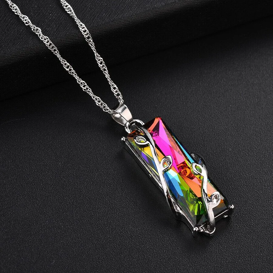 Geometric Rainbow Pendant Necklace