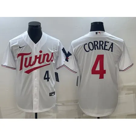 Men's Minnesota Twins #4 Carlos Correa White Cool Base Stitched Jersey WVZZ