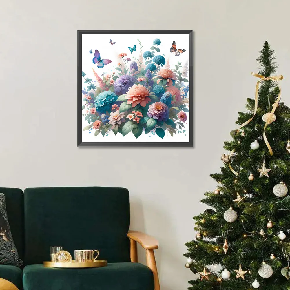 Diamond Painting - Full Round Drill - Flower Butterfly(Canvas|30*30cm)