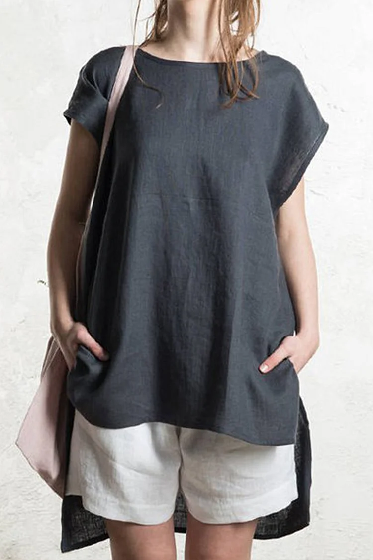 Plus Size Casual Black Cotton Solid Color Batwing Sleeve Blouse  Flycurvy [product_label]