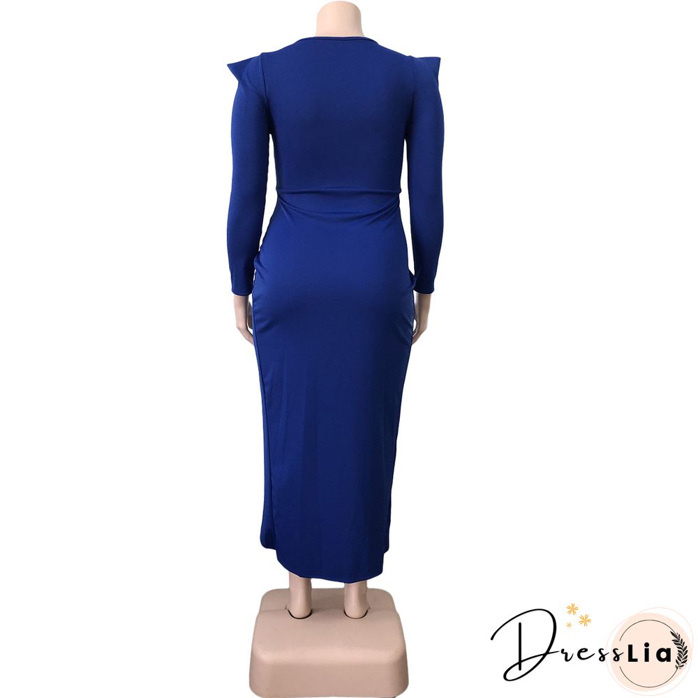 Plus Size V-neck Folds Maxi Dresses