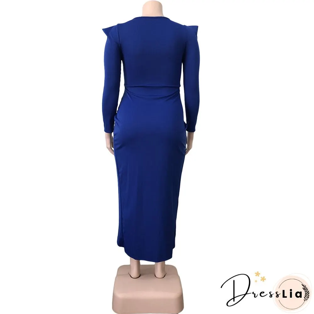 Plus Size V-neck Folds Maxi Dresses