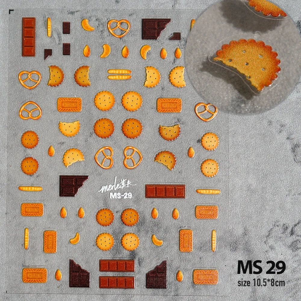 Snack Cracker Fruit Nail Sticker Strawberry 3D Engraved Nail Stickers Quality Nail Art Decorations Nail Decals Design