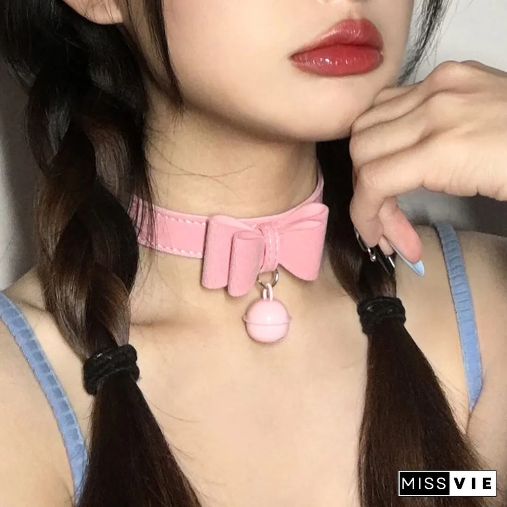 Bow Knot Small Bell Leather Collar