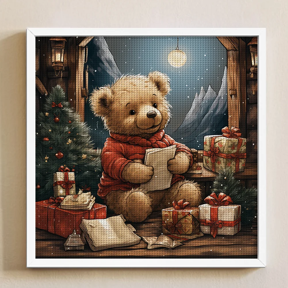 11CT Full Stamped&nbsp;Cross Stitch - Christmas Bear(Canvas|40*40CM)