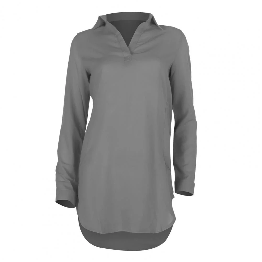 2023 Office Lady Shirt Dress Women Blouses Turn Down Collar Long Sleeve Mid-Length Women's Shirt Loose Blouse robe Statistics