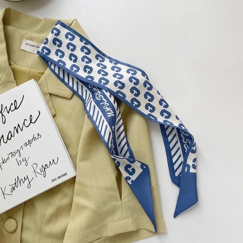 Women’s Sweet Letter Plaid Flower Silk Scarf Printing Hair Band