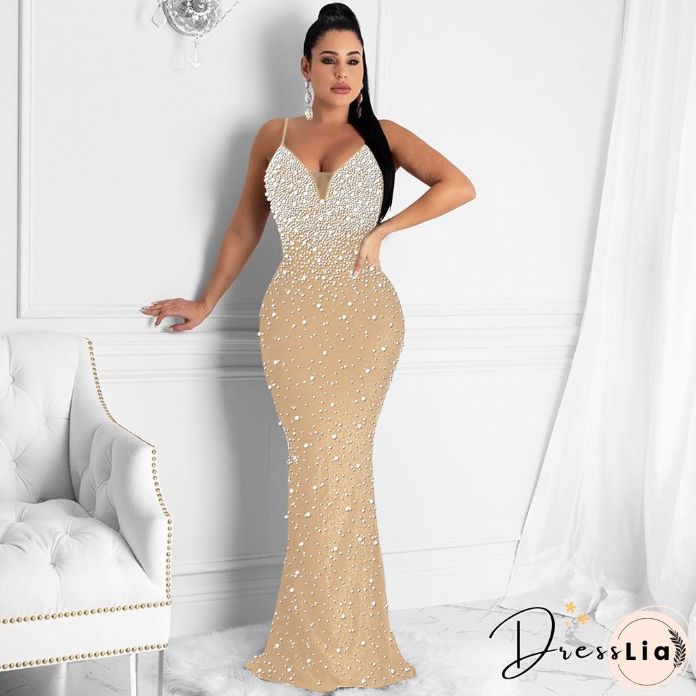 Felyn New Arrival Famous Brand Dress Solid Beading Spaghetti Strap Sexy Celebrity Party Maxi Dress Vestidos