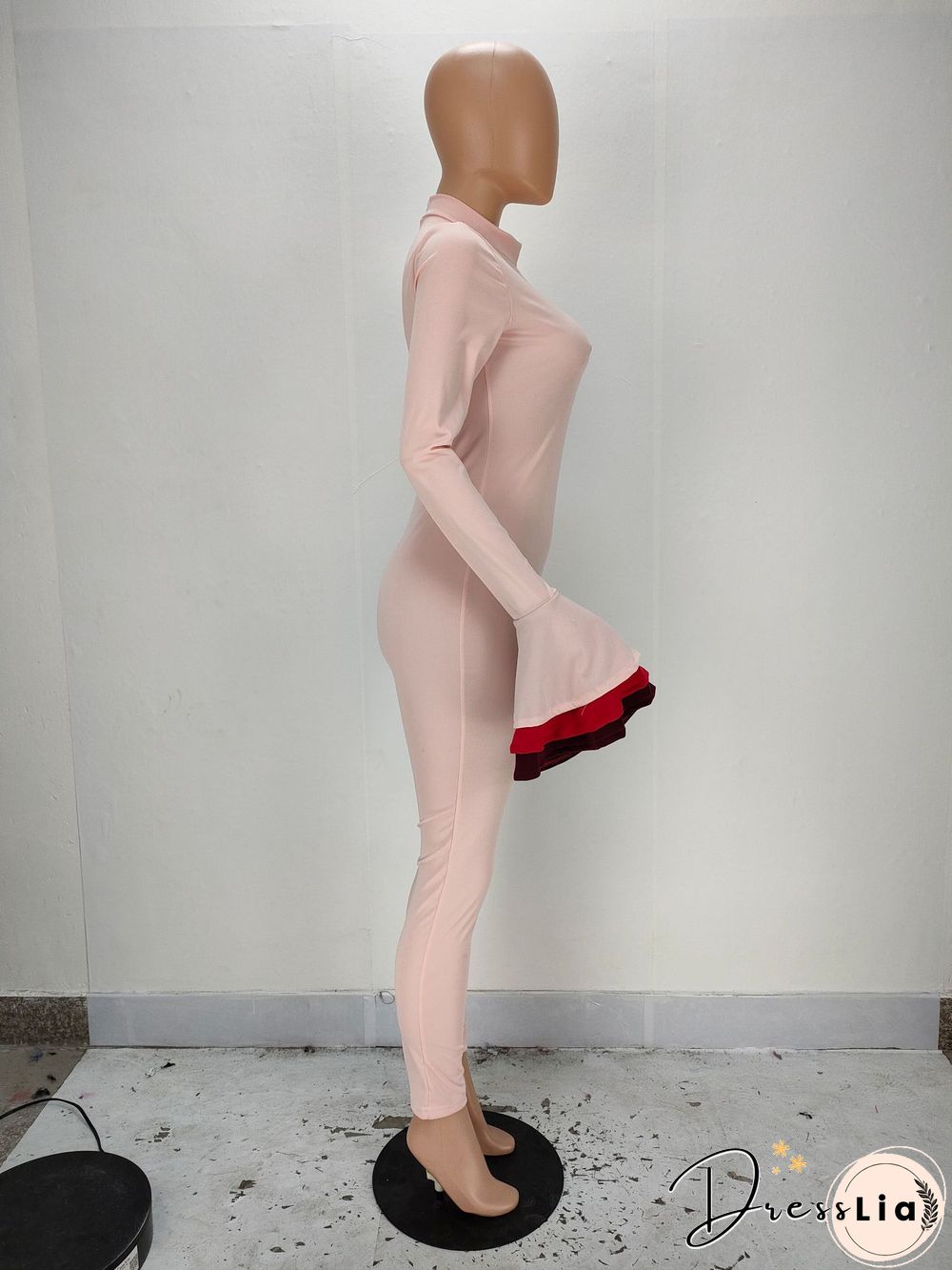 Matching Color Flared Sleeve High Waist Bodycon Jumpsuit