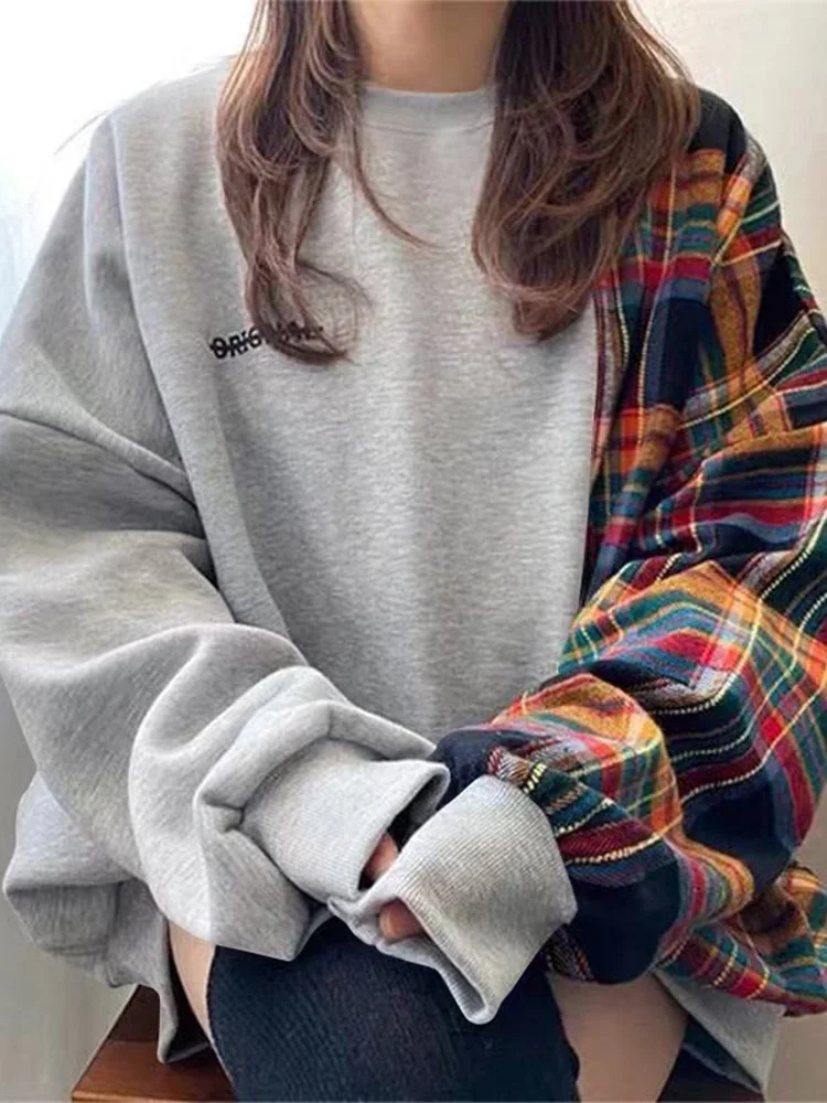Casual stitching plaid women's sweater QueenFunky