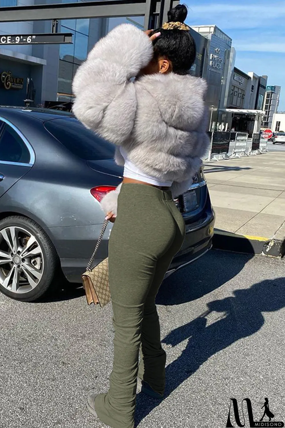 MidiSono - Black Polyester Drawstring Sleeveless Mid Patchwork Split Solid Hole Boot Cut Pants