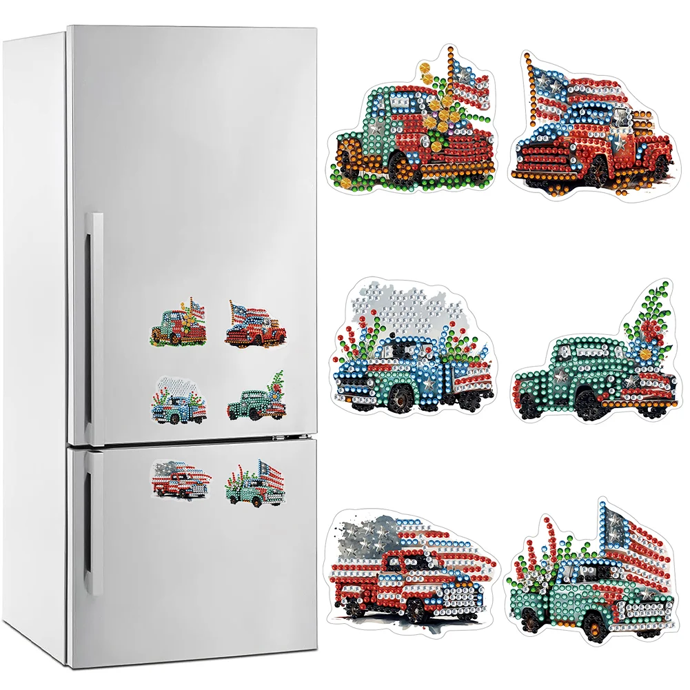  6 Pcs American Car Diamond Painting Cartoon Fridge Magnetic Stickers