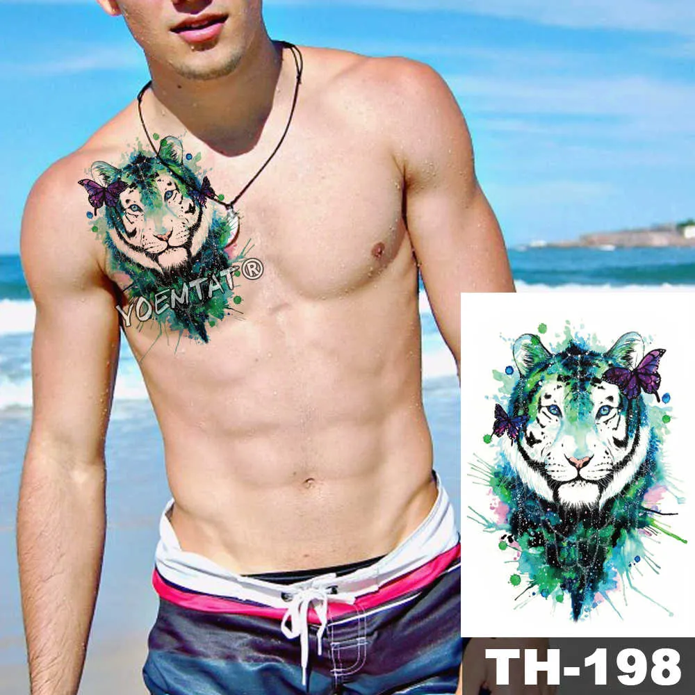 1 Sheet Animal Fake Tattoo Sticker Wolf Tiger Fox Cool Temporary Waterproof Body Art Tatoo Colored Draw For Women Men