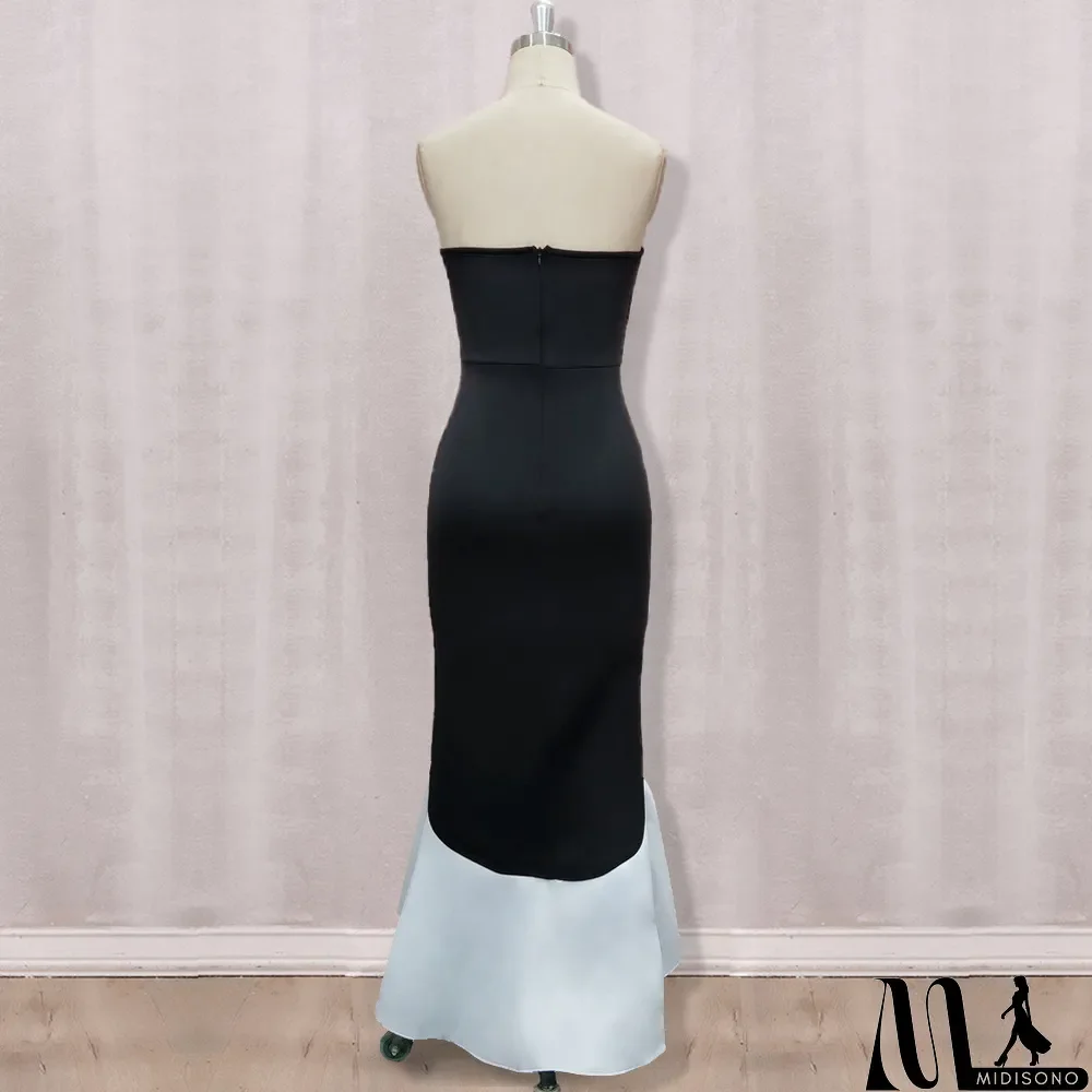 MidiSono - Plus Size Women Sexy Backless Contrast Ruffle Dress