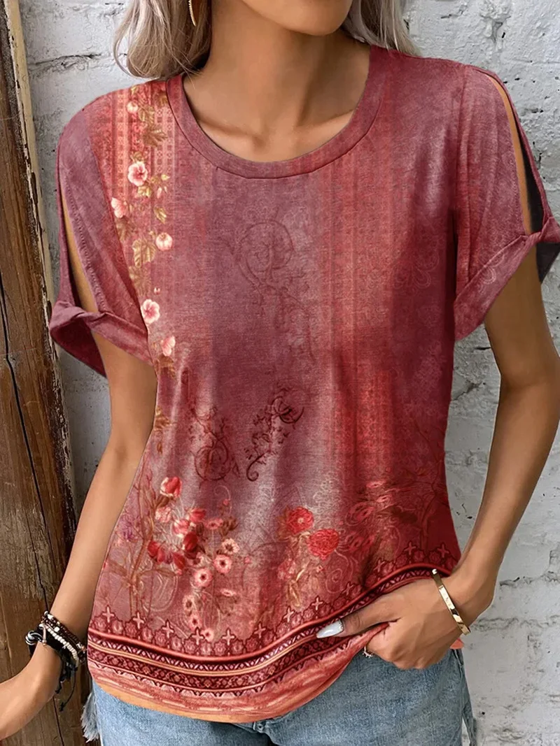 Women's Casual And Comfortable Ethnic Style Short Sleeved Printed T-shirt