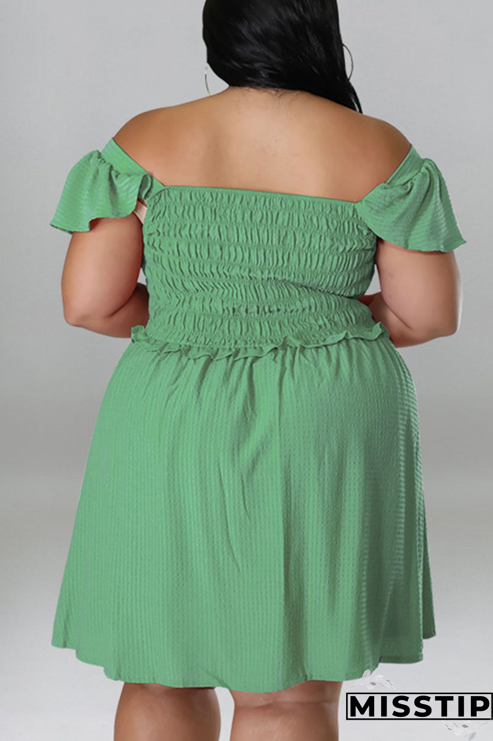 Rose Red Casual Sweet Solid Patchwork Fold Off the Shoulder A Line Plus Size Dresses