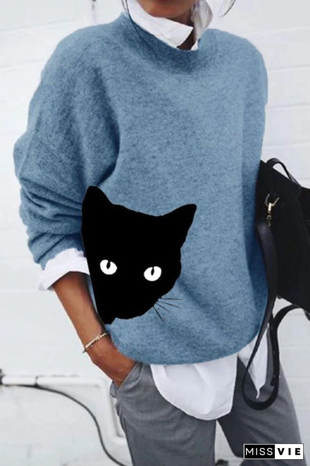 Animal Print Casual Round Neck Sweater