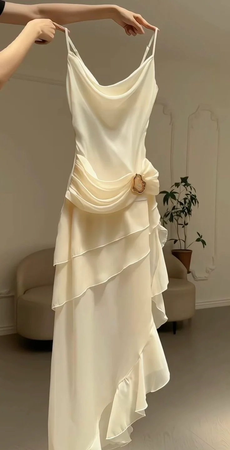 Ivory White Vintage Spaetti Strap Long Chiffon prom dress Evening Dress Party Dress