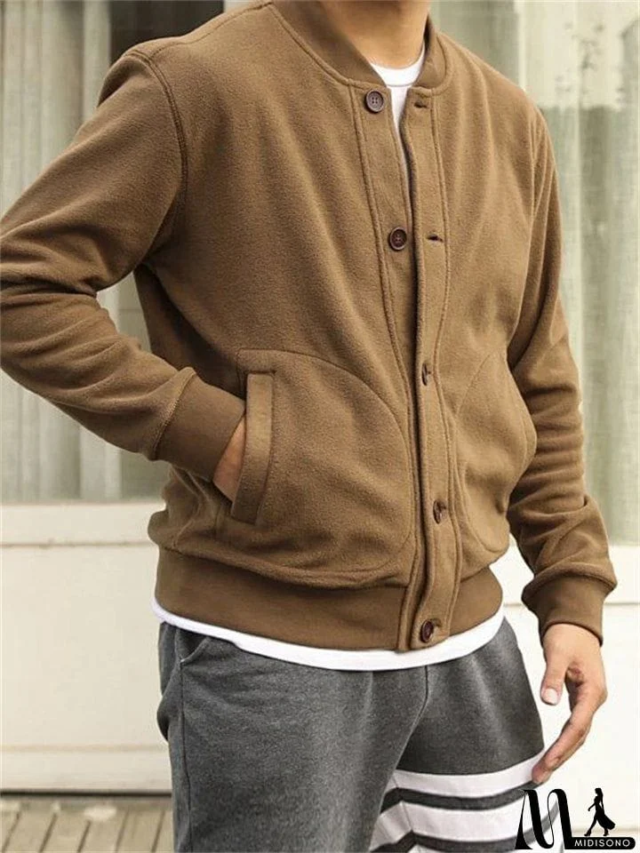 MidiSono - Men's Spring Stand Collar Long Sleeve Button Down Baseball Jacket