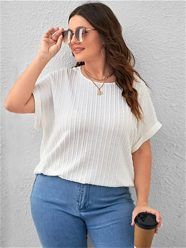 Fashion Women's Summer New Round Neck Large Yards Regular Sleeves Solid Color Comfortable Casual Short-sleeved T-shirt-Mixcun