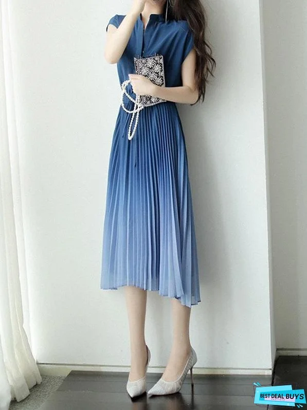 Pleated Gradient Tie Elastic Waist Dress