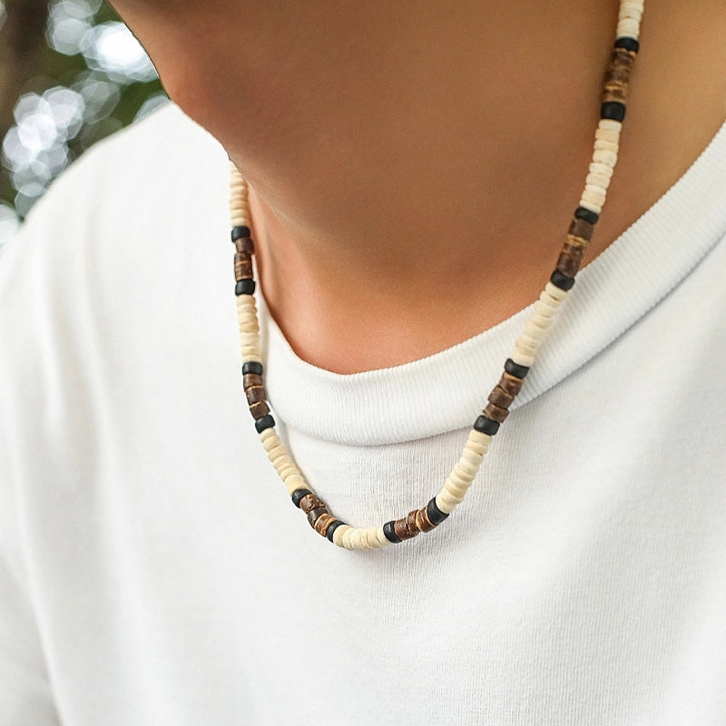 Minimalist Color Block Wooden Beads Beaded Men's Necklace