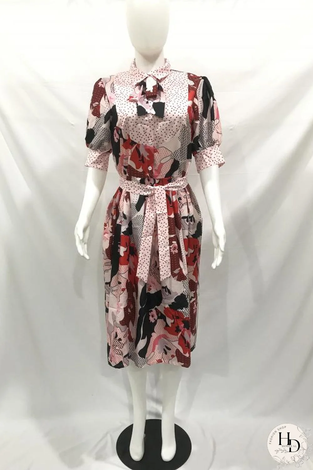 Navy Blue Polyester Fashion Sexy Cap Sleeve Half Sleeves Turndown Collar Step Skirt Mid-Calf fastener Bowknot