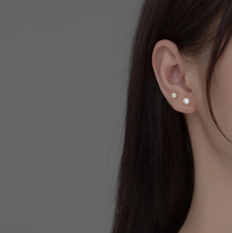 1 Pair 925 Sterling Silver Zircon Solid Color Ear Studs