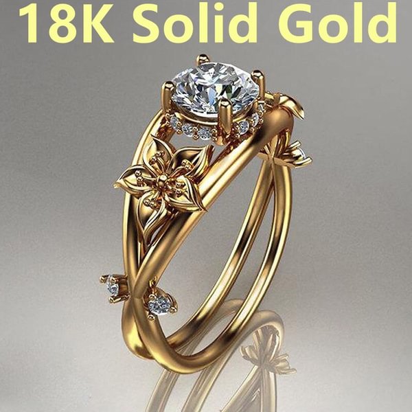 18K Solid Gold White Sapphire Floral Ring Charming Diamond Princess Rings Exquisite Fashion Flower Ring Proposal Anniversary Gift Engagement Wedding Band Rings for Women Size 5 - 11 - Shop Trendy Women's Fashion | TeeYours